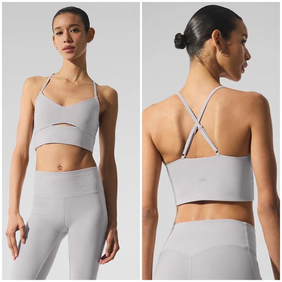 ALO Washed Alosoft Highlight Sports Bra NEW Grey Sky Wash Size Small Yoga Gym - Picture 1 of 4